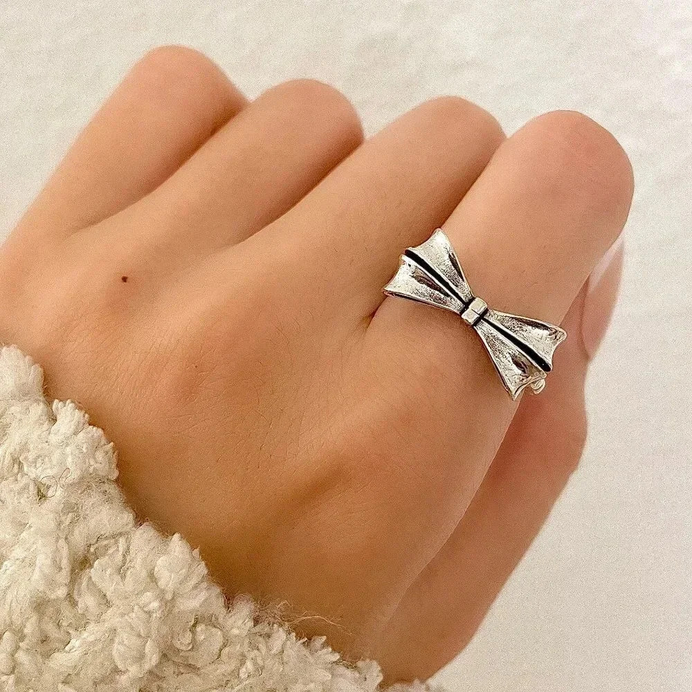 925 Sterling Silver Bow Ring Minimalist Ring Dainty Ring Band Stackable Ring